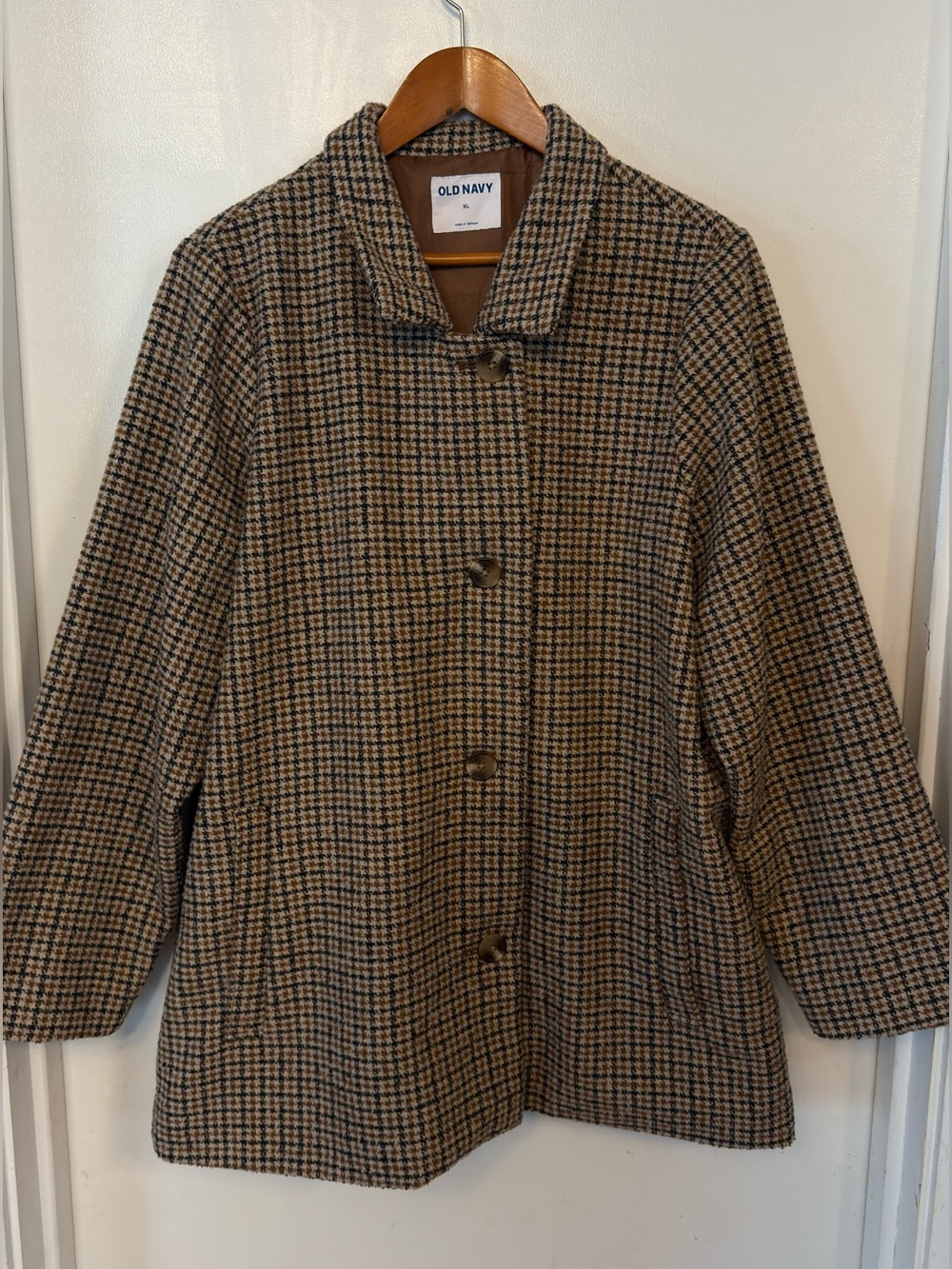 Old Navy. Soft-Brushed Houndstooth Plaid Button-Front Car Coat for Women. XL